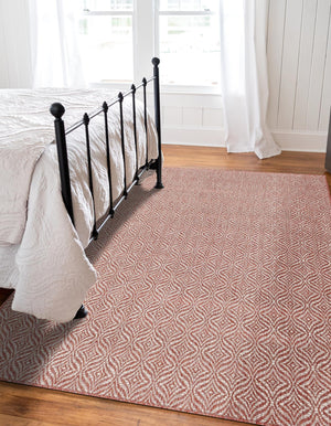 Rust Red 7' 10 x 11' Outdoor Trellis Rectangle Area Rug Weather Resistant for Patio, Deck, Terrace, Balcony, Porch Geometric Design Water Safe Outside Carpet for Sale at Rug Engine