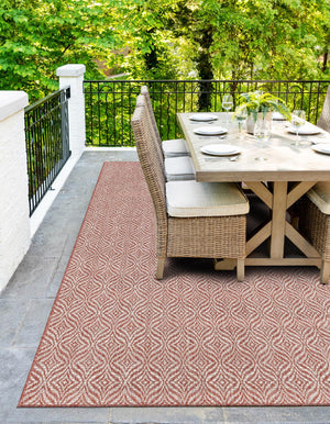 Rust Red 7' 10 x 11' Outdoor Trellis Rectangle Area Rug Weather Resistant for Patio, Deck, Terrace, Balcony, Porch Geometric Design Water Safe Outside Carpet for Sale at Rug Engine