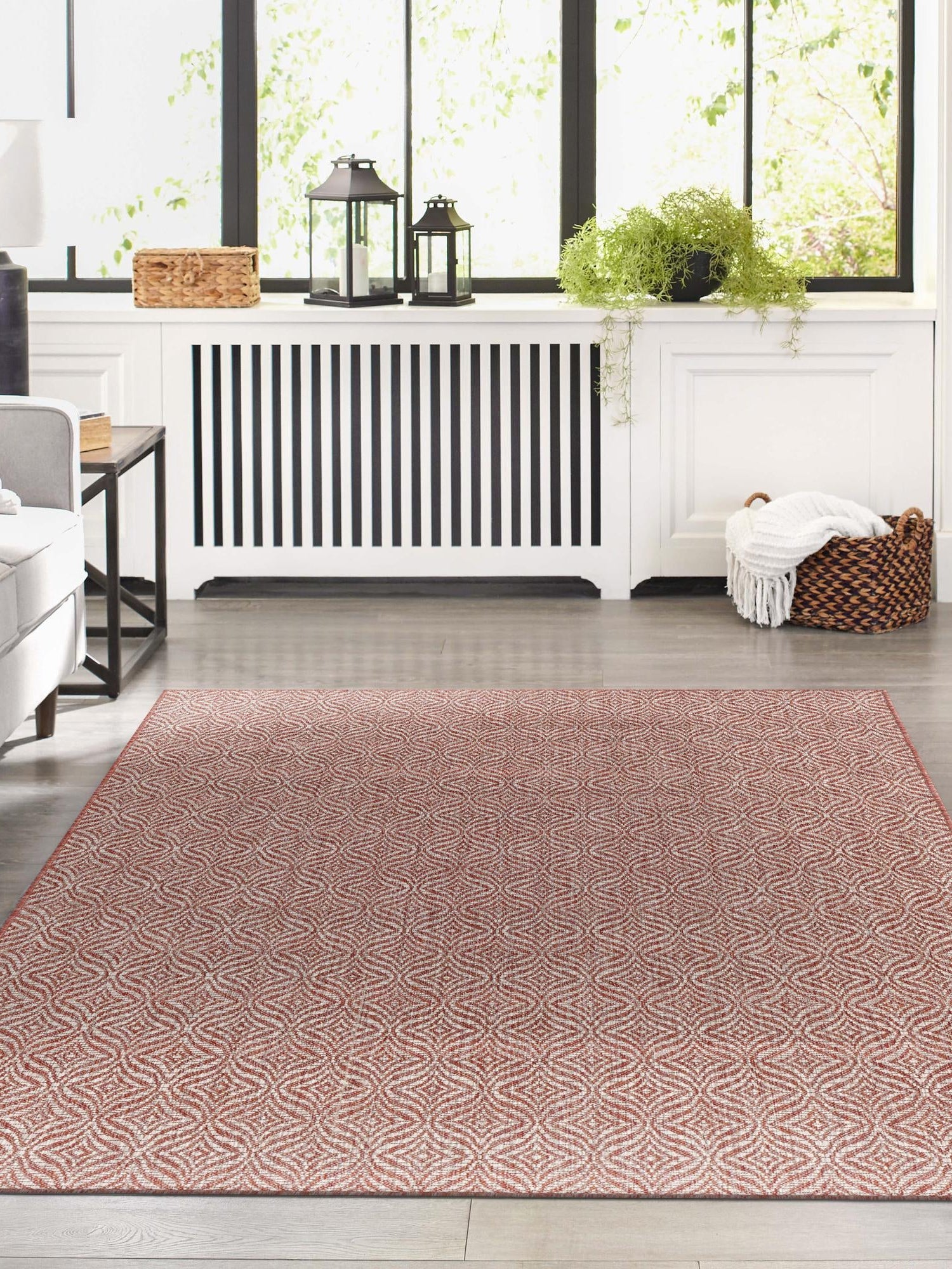 Rust Red 9' x 12' Outdoor Trellis Rectangle Area Rug Weather Resistant for Patio, Deck, Terrace, Balcony, Porch Geometric Design Water Safe Outside Carpet for Sale at Rug Engine