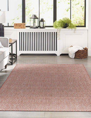 Rust Red 7' 10 x 11' Outdoor Trellis Rectangle Area Rug Weather Resistant for Patio, Deck, Terrace, Balcony, Porch Geometric Design Water Safe Outside Carpet for Sale at Rug Engine