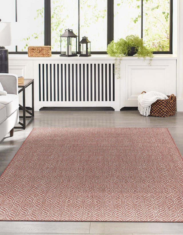 Rust Red 7' 10 x 11' Outdoor Trellis Rectangle Area Rug Weather Resistant for Patio, Deck, Terrace, Balcony, Porch Geometric Design Water Safe Outside Carpet for Sale at Rug Engine