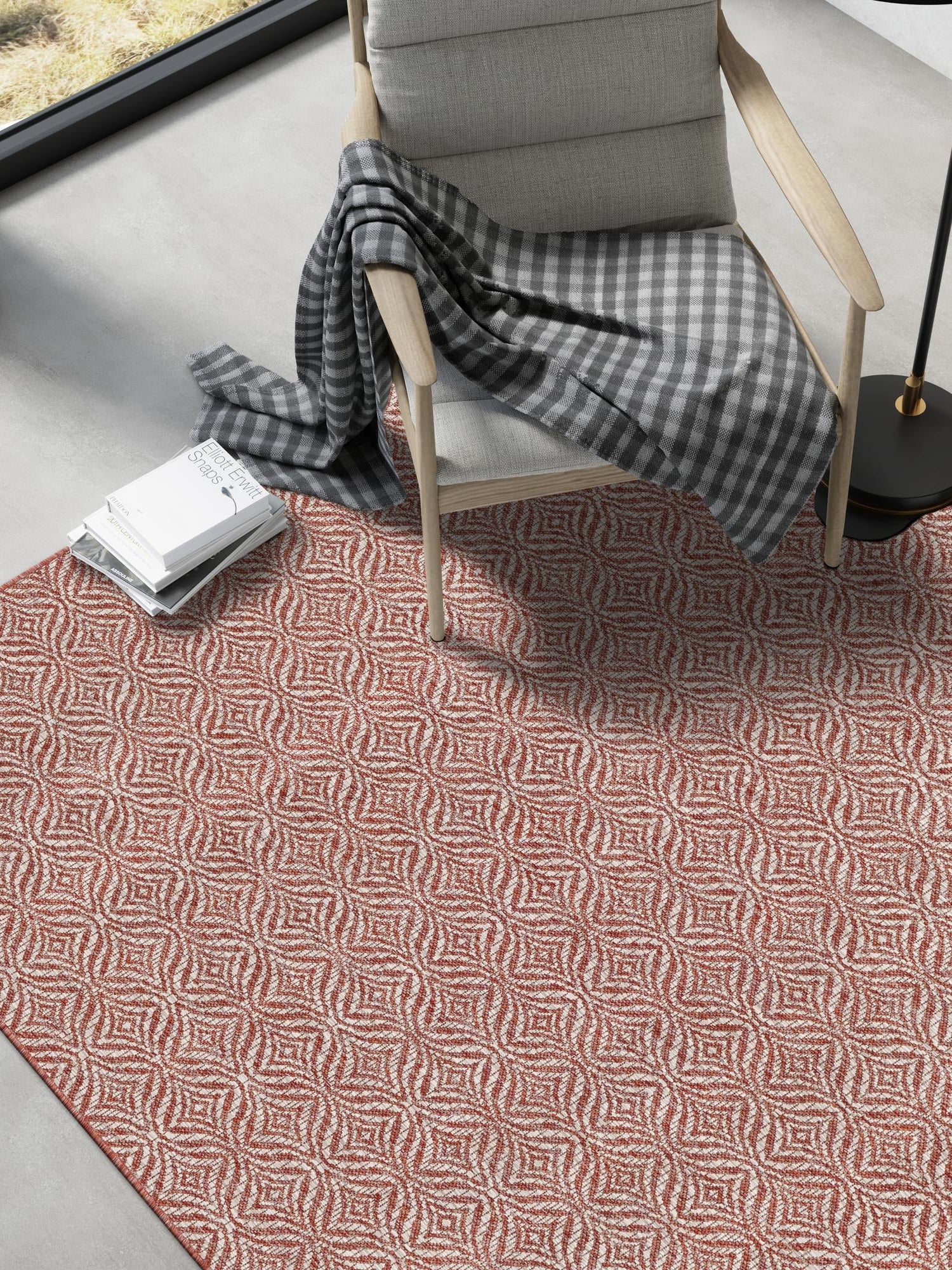Rust Red 7' 10 x 11' Outdoor Trellis Rectangle Area Rug Weather Resistant for Patio, Deck, Terrace, Balcony, Porch Geometric Design Water Safe Outside Carpet for Sale at Rug Engine