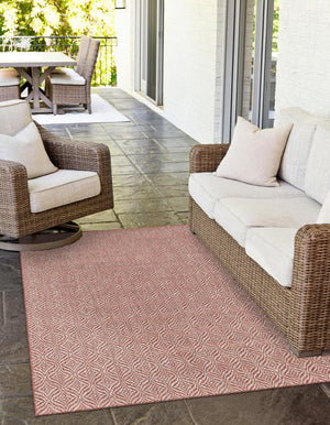 Rust Red 7' 10 x 11' Outdoor Trellis Rectangle Area Rug Weather Resistant for Patio, Deck, Terrace, Balcony, Porch Geometric Design Water Safe Outside Carpet for Sale at Rug Engine