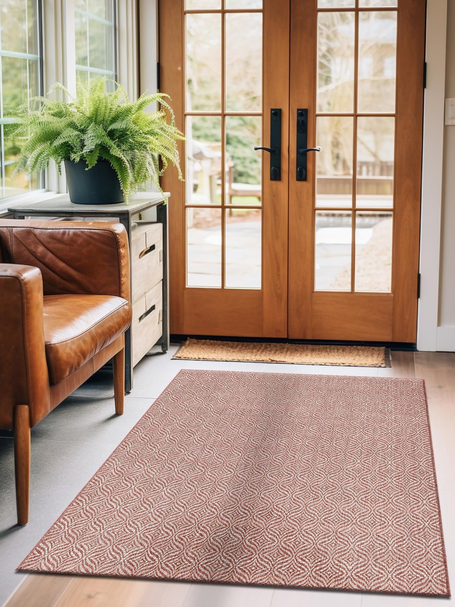 Rust Red 7' 1 x 10' Outdoor Trellis Rectangle Area Rug Weather Resistant for Patio, Deck, Terrace, Balcony, Porch Geometric Design Water Safe Outside Carpet for Sale at Rug Engine