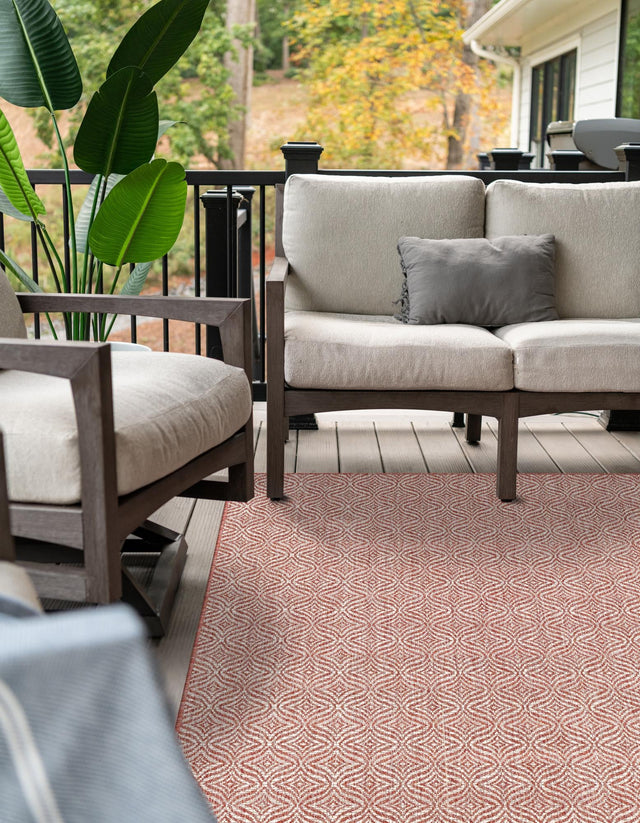 Rust Red 7' 10 x 11' Outdoor Trellis Rectangle Area Rug Weather Resistant for Patio, Deck, Terrace, Balcony, Porch Geometric Design Water Safe Outside Carpet for Sale at Rug Engine