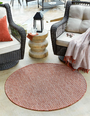 Rust Red 4' 1 x 4' 1 Outdoor Trellis Round Area Rug Weather Resistant for Patio, Deck, Terrace, Balcony, Porch Geometric Design Water Safe Outside Carpet for Sale at Rug Engine
