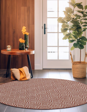 Rust Red 4' 1 x 4' 1 Outdoor Trellis Round Area Rug Weather Resistant for Patio, Deck, Terrace, Balcony, Porch Geometric Design Water Safe Outside Carpet for Sale at Rug Engine