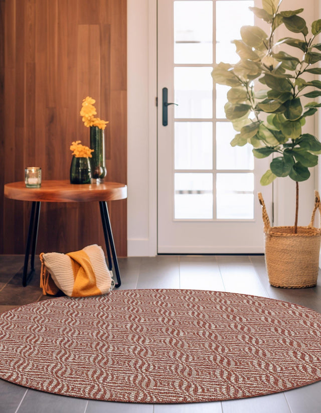 Rust Red 4' 1 x 4' 1 Outdoor Trellis Round Area Rug Weather Resistant for Patio, Deck, Terrace, Balcony, Porch Geometric Design Water Safe Outside Carpet for Sale at Rug Engine
