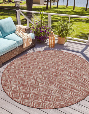 Rust Red 4' 1 x 4' 1 Outdoor Trellis Round Area Rug Weather Resistant for Patio, Deck, Terrace, Balcony, Porch Geometric Design Water Safe Outside Carpet for Sale at Rug Engine