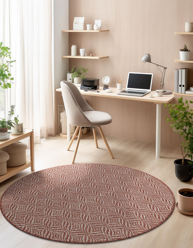Rust Red 4' 1 x 4' 1 Outdoor Trellis Round Area Rug Weather Resistant for Patio, Deck, Terrace, Balcony, Porch Geometric Design Water Safe Outside Carpet for Sale at Rug Engine