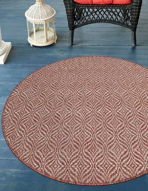 Rust Red 4' 1 x 4' 1 Outdoor Trellis Round Area Rug Weather Resistant for Patio, Deck, Terrace, Balcony, Porch Geometric Design Water Safe Outside Carpet for Sale at Rug Engine
