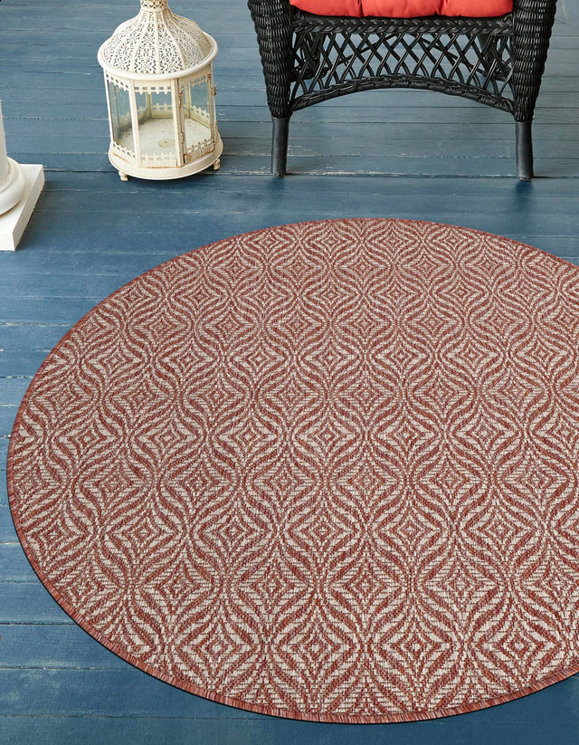 Rust Red 4' 1 x 4' 1 Outdoor Trellis Round Area Rug Weather Resistant for Patio, Deck, Terrace, Balcony, Porch Geometric Design Water Safe Outside Carpet for Sale at Rug Engine