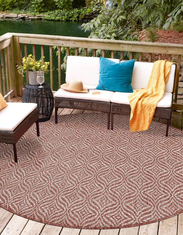 Rust Red 4' 1 x 4' 1 Outdoor Trellis Round Area Rug Weather Resistant for Patio, Deck, Terrace, Balcony, Porch Geometric Design Water Safe Outside Carpet for Sale at Rug Engine