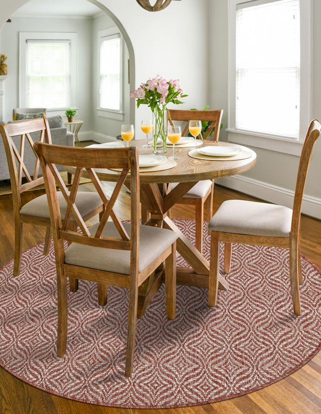 Rust Red 4' 1 x 4' 1 Outdoor Trellis Round Area Rug Weather Resistant for Patio, Deck, Terrace, Balcony, Porch Geometric Design Water Safe Outside Carpet for Sale at Rug Engine