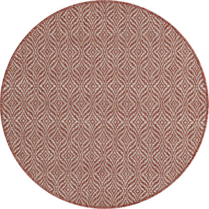 Rust Red 4' 1 x 4' 1 Outdoor Trellis Round Area Rug Weather Resistant for Patio, Deck, Terrace, Balcony, Porch Geometric Design Water Safe Outside Carpet for Sale at Rug Engine