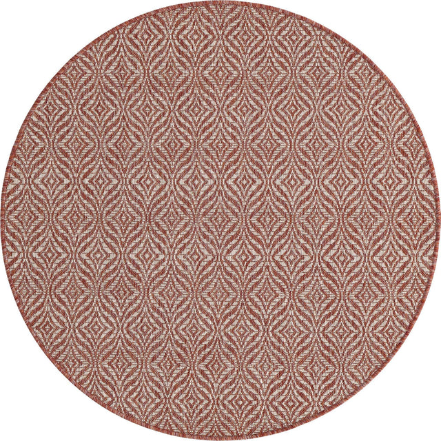 Rust Red 4' 1 x 4' 1 Outdoor Trellis Round Area Rug Weather Resistant for Patio, Deck, Terrace, Balcony, Porch Geometric Design Water Safe Outside Carpet for Sale at Rug Engine