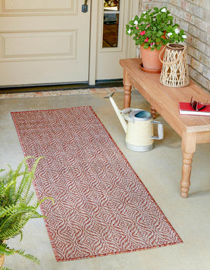 Rust Red 2' x 6' 1 Outdoor Trellis Runner Area Rug Weather Resistant for Patio, Deck, Terrace, Balcony, Porch Geometric Design Water Safe Outside Carpet for Sale at Rug Engine