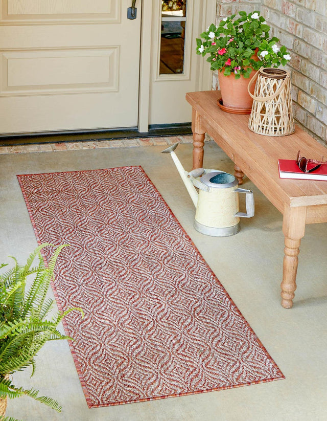 Rust Red 2' x 6' 1 Outdoor Trellis Runner Area Rug Weather Resistant for Patio, Deck, Terrace, Balcony, Porch Geometric Design Water Safe Outside Carpet for Sale at Rug Engine