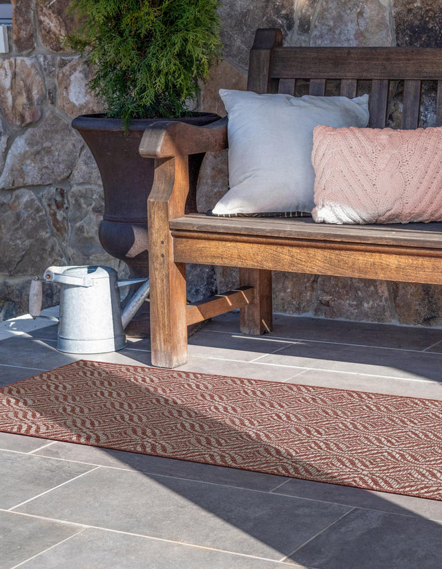 Rust Red 2' x 6' 1 Outdoor Trellis Runner Area Rug Weather Resistant for Patio, Deck, Terrace, Balcony, Porch Geometric Design Water Safe Outside Carpet for Sale at Rug Engine