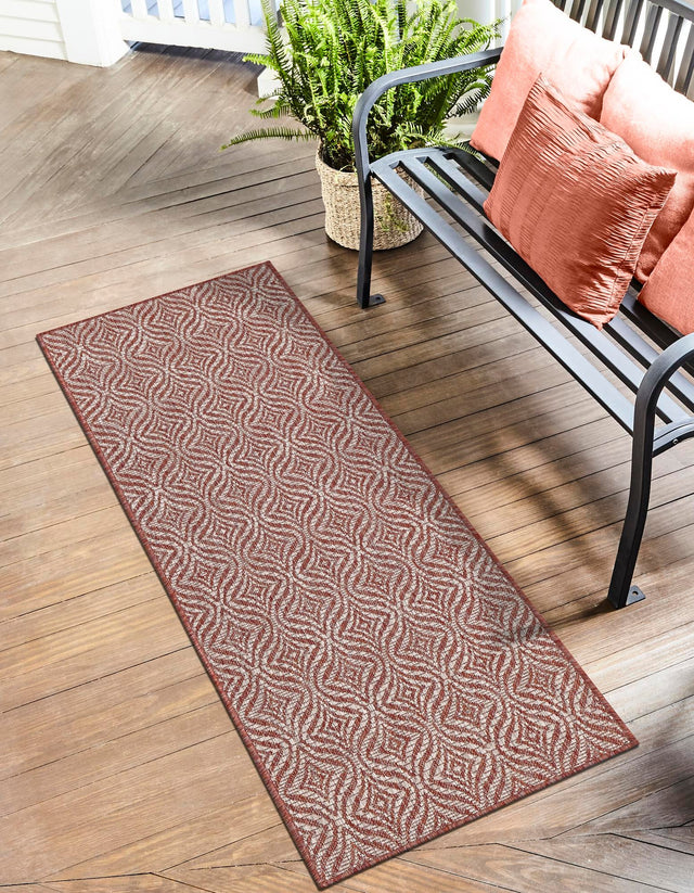 Rust Red 2' x 6' 1 Outdoor Trellis Runner Area Rug Weather Resistant for Patio, Deck, Terrace, Balcony, Porch Geometric Design Water Safe Outside Carpet for Sale at Rug Engine