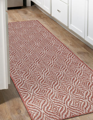 Rust Red 2' x 6' 1 Outdoor Trellis Runner Area Rug Weather Resistant for Patio, Deck, Terrace, Balcony, Porch Geometric Design Water Safe Outside Carpet for Sale at Rug Engine