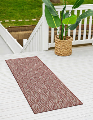 Rust Red 2' x 6' 1 Outdoor Trellis Runner Area Rug Weather Resistant for Patio, Deck, Terrace, Balcony, Porch Geometric Design Water Safe Outside Carpet for Sale at Rug Engine