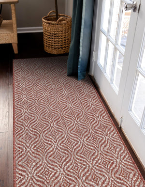 Rust Red 2' x 6' 1 Outdoor Trellis Runner Area Rug Weather Resistant for Patio, Deck, Terrace, Balcony, Porch Geometric Design Water Safe Outside Carpet for Sale at Rug Engine