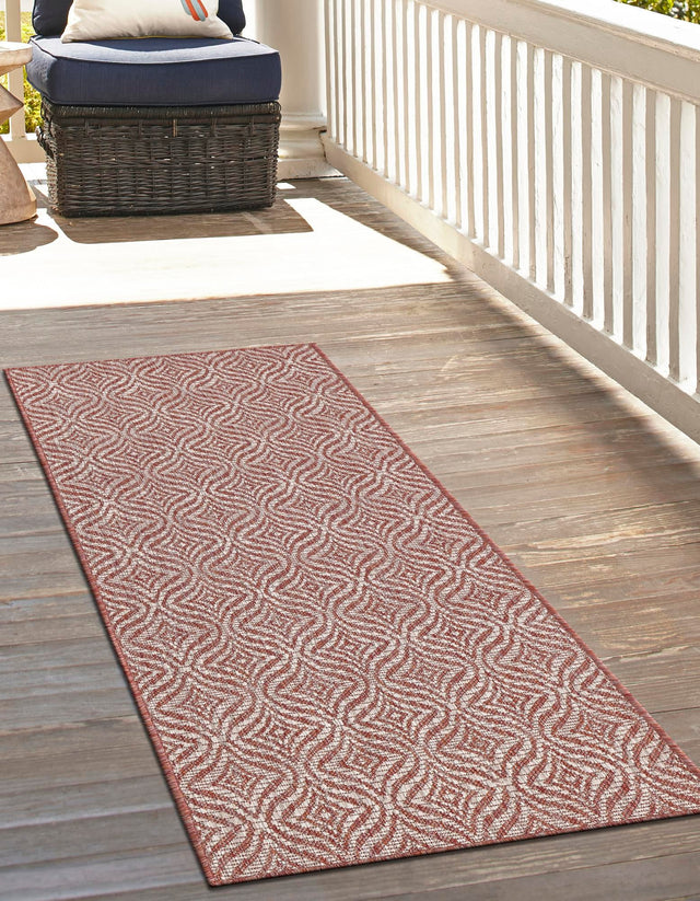 Rust Red 2' x 6' 1 Outdoor Trellis Runner Area Rug Weather Resistant for Patio, Deck, Terrace, Balcony, Porch Geometric Design Water Safe Outside Carpet for Sale at Rug Engine