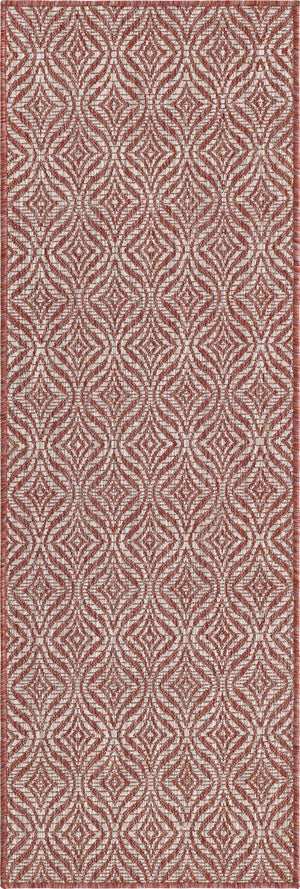 Rust Red 2' x 6' 1 Outdoor Trellis Runner Area Rug Weather Resistant for Patio, Deck, Terrace, Balcony, Porch Geometric Design Water Safe Outside Carpet for Sale at Rug Engine
