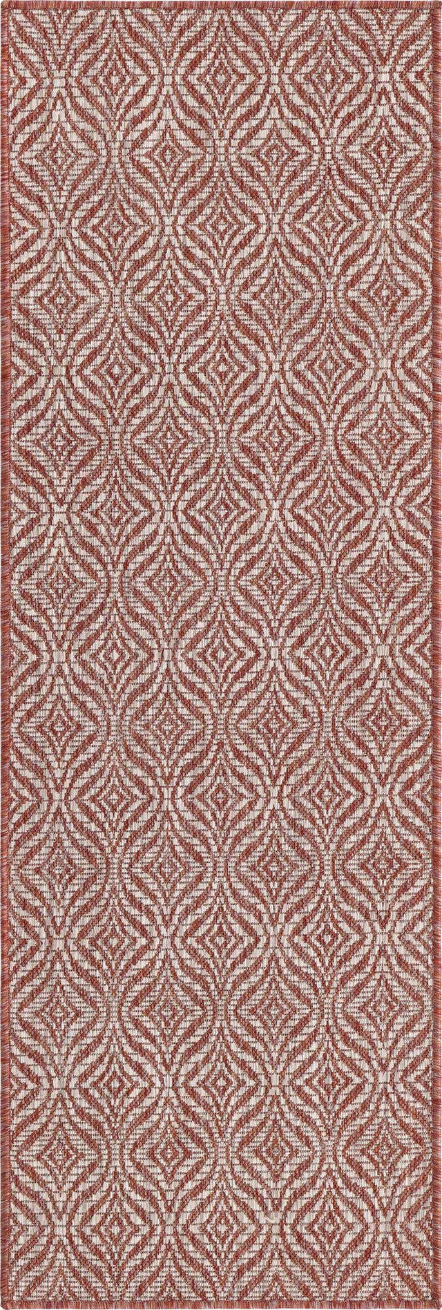 Rust Red 2' x 6' 1 Outdoor Trellis Runner Area Rug Weather Resistant for Patio, Deck, Terrace, Balcony, Porch Geometric Design Water Safe Outside Carpet for Sale at Rug Engine