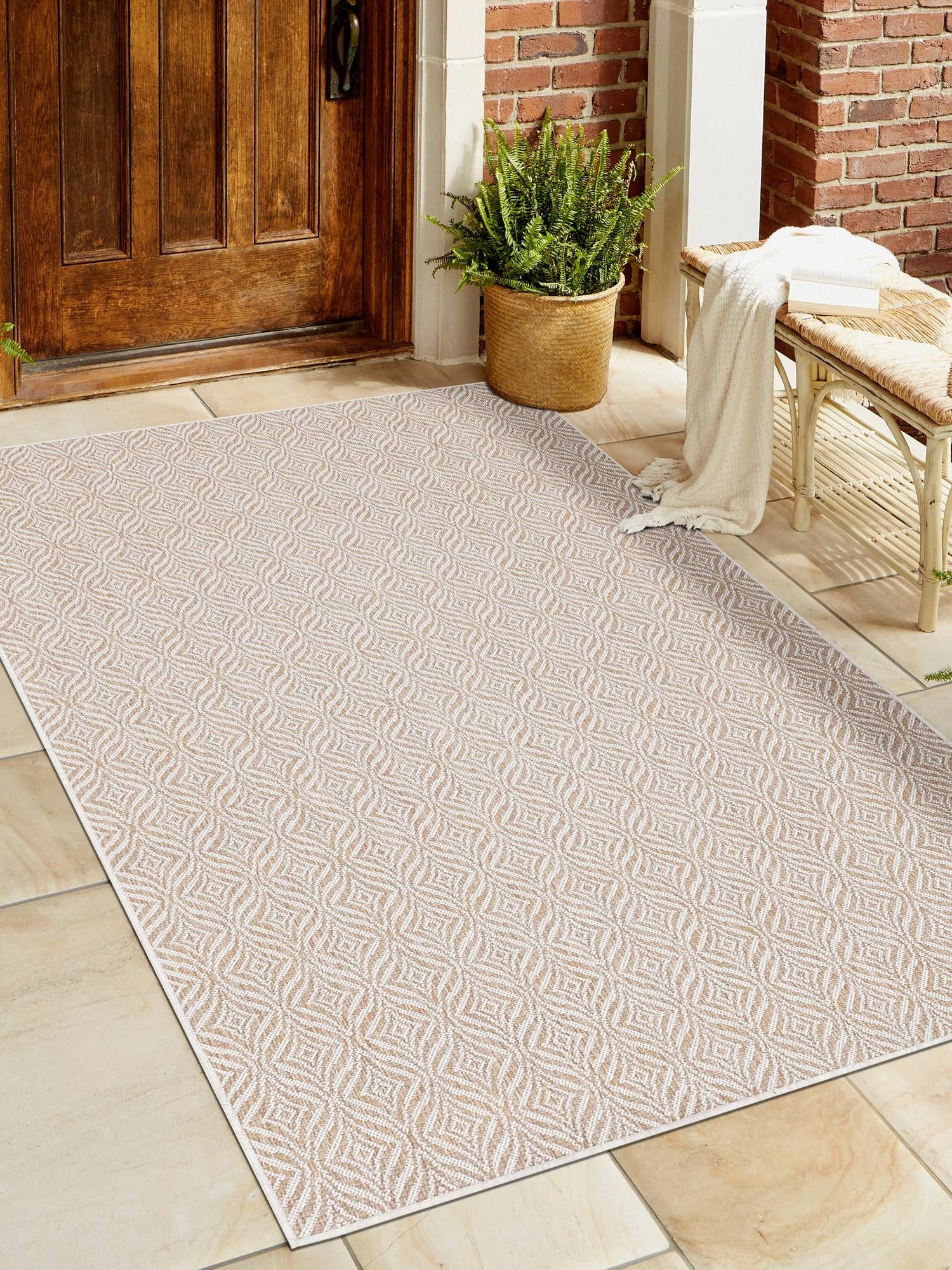 Taupe 3' 1 x 5' 3 Outdoor Trellis Rectangle Area Rug Weather Resistant for Patio, Deck, Terrace, Balcony, Porch Geometric Design Water Safe Outside Carpet for Sale at Rug Engine
