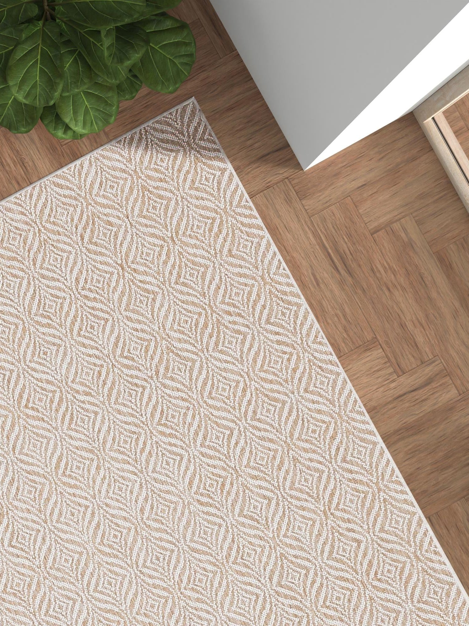 Taupe 3' 1 x 5' 3 Outdoor Trellis Rectangle Area Rug Weather Resistant for Patio, Deck, Terrace, Balcony, Porch Geometric Design Water Safe Outside Carpet for Sale at Rug Engine
