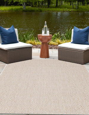 Taupe 6' 1 x 9' Outdoor Trellis Rectangle Area Rug Weather Resistant for Patio, Deck, Terrace, Balcony, Porch Geometric Design Water Safe Outside Carpet for Sale at Rug Engine