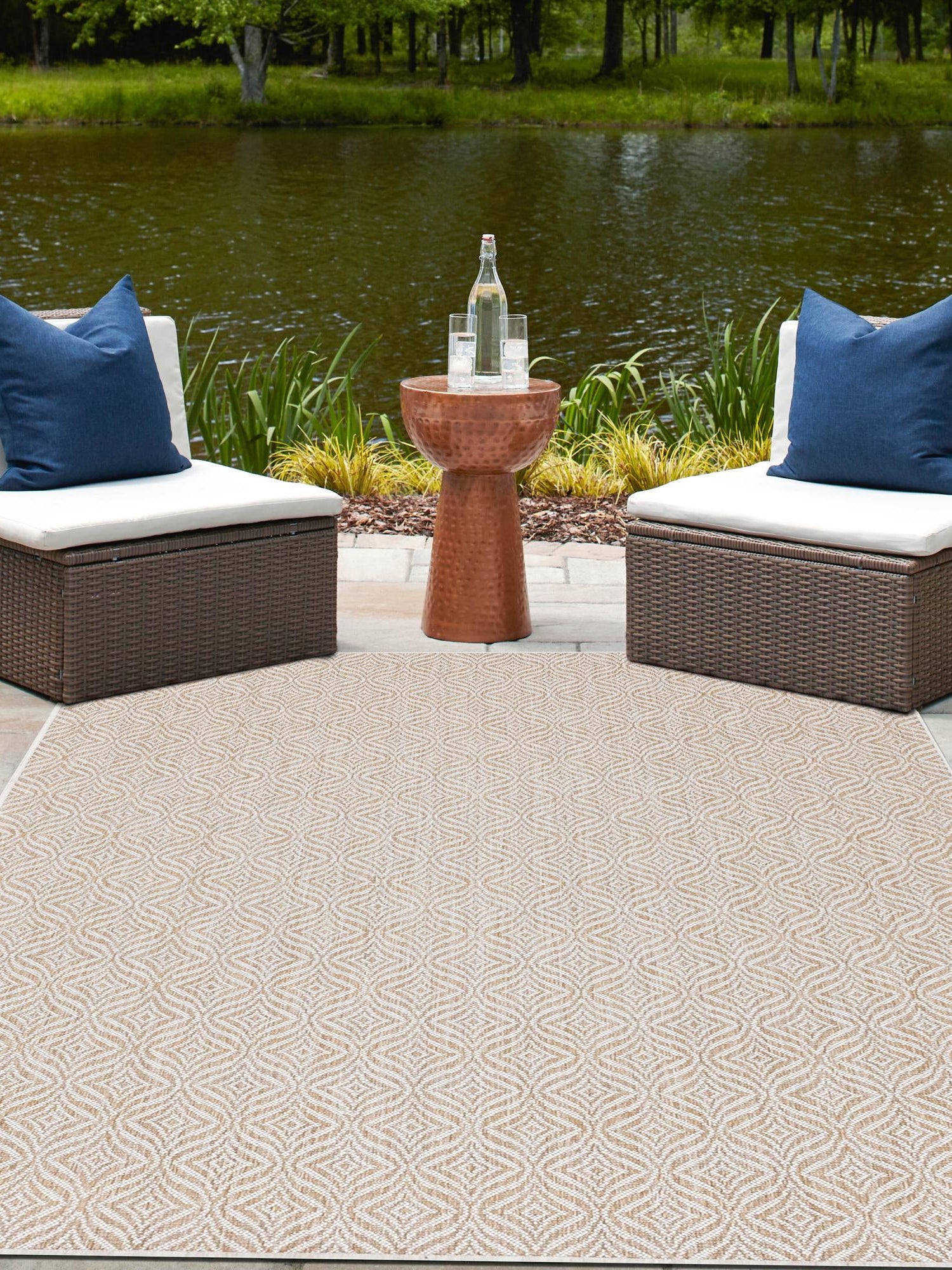 Taupe 3' 1 x 5' 3 Outdoor Trellis Rectangle Area Rug Weather Resistant for Patio, Deck, Terrace, Balcony, Porch Geometric Design Water Safe Outside Carpet for Sale at Rug Engine