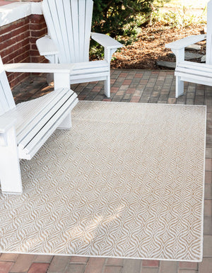 Taupe 6' 1 x 9' Outdoor Trellis Rectangle Area Rug Weather Resistant for Patio, Deck, Terrace, Balcony, Porch Geometric Design Water Safe Outside Carpet for Sale at Rug Engine