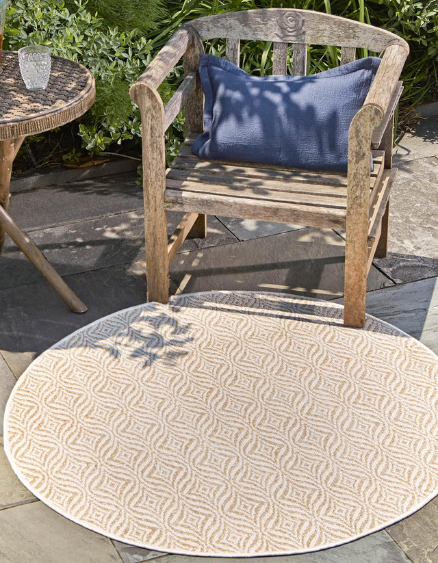 Taupe 4' 1 x 4' 1 Outdoor Trellis Round Area Rug Weather Resistant for Patio, Deck, Terrace, Balcony, Porch Geometric Design Water Safe Outside Carpet for Sale at Rug Engine