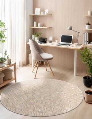 Taupe 4' 1 x 4' 1 Outdoor Trellis Round Area Rug Weather Resistant for Patio, Deck, Terrace, Balcony, Porch Geometric Design Water Safe Outside Carpet for Sale at Rug Engine