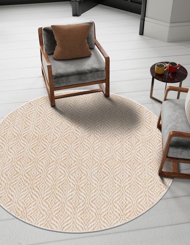 Taupe 4' 1 x 4' 1 Outdoor Trellis Round Area Rug Weather Resistant for Patio, Deck, Terrace, Balcony, Porch Geometric Design Water Safe Outside Carpet for Sale at Rug Engine
