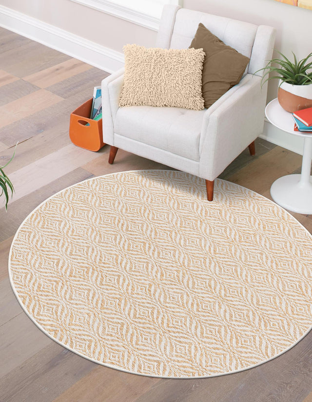 Taupe 4' 1 x 4' 1 Outdoor Trellis Round Area Rug Weather Resistant for Patio, Deck, Terrace, Balcony, Porch Geometric Design Water Safe Outside Carpet for Sale at Rug Engine