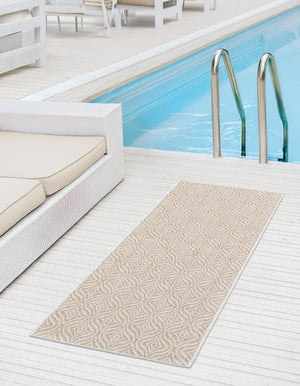 Taupe 2' 7 x 10' Outdoor Trellis Runner Area Rug Weather Resistant for Patio, Deck, Terrace, Balcony, Porch Geometric Design Water Safe Outside Carpet for Sale at Rug Engine