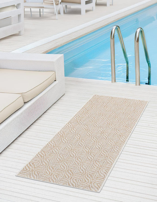 Taupe 2' 7 x 10' Outdoor Trellis Runner Area Rug Weather Resistant for Patio, Deck, Terrace, Balcony, Porch Geometric Design Water Safe Outside Carpet for Sale at Rug Engine