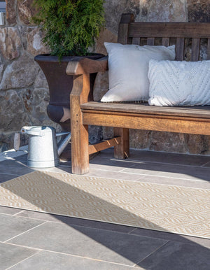 Taupe 2' x 6' 1 Outdoor Trellis Runner Area Rug Weather Resistant for Patio, Deck, Terrace, Balcony, Porch Geometric Design Water Safe Outside Carpet for Sale at Rug Engine
