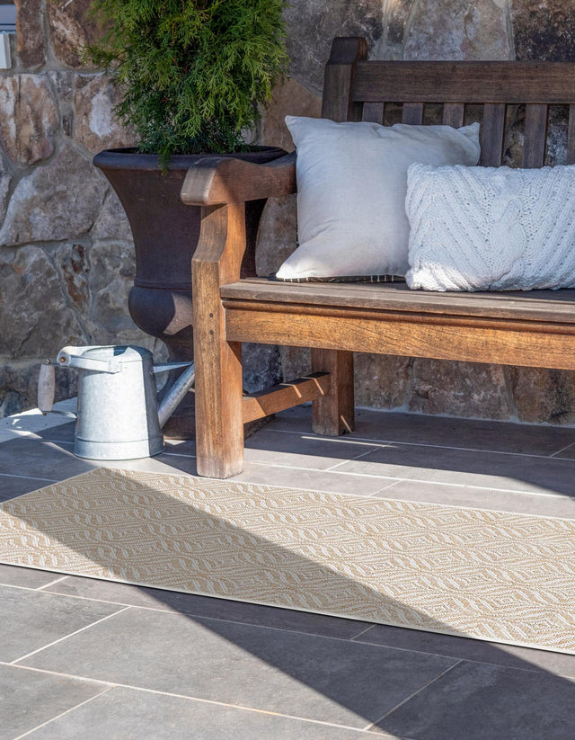 Taupe 2' x 6' 1 Outdoor Trellis Runner Area Rug Weather Resistant for Patio, Deck, Terrace, Balcony, Porch Geometric Design Water Safe Outside Carpet for Sale at Rug Engine