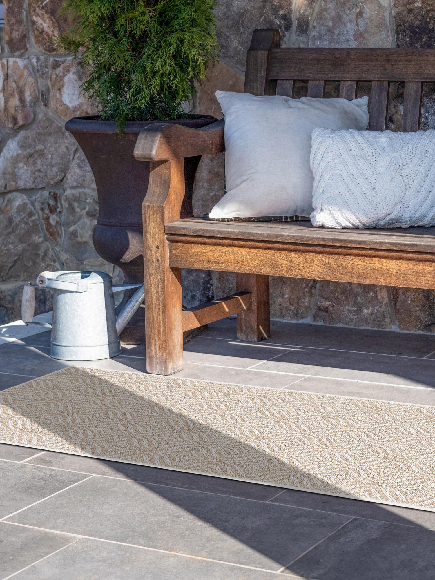 Taupe 2' 7 x 10' Outdoor Trellis Runner Area Rug Weather Resistant for Patio, Deck, Terrace, Balcony, Porch Geometric Design Water Safe Outside Carpet for Sale at Rug Engine