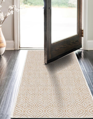 Taupe 2' x 8' Outdoor Trellis Runner Area Rug Weather Resistant for Patio, Deck, Terrace, Balcony, Porch Geometric Design Water Safe Outside Carpet for Sale at Rug Engine