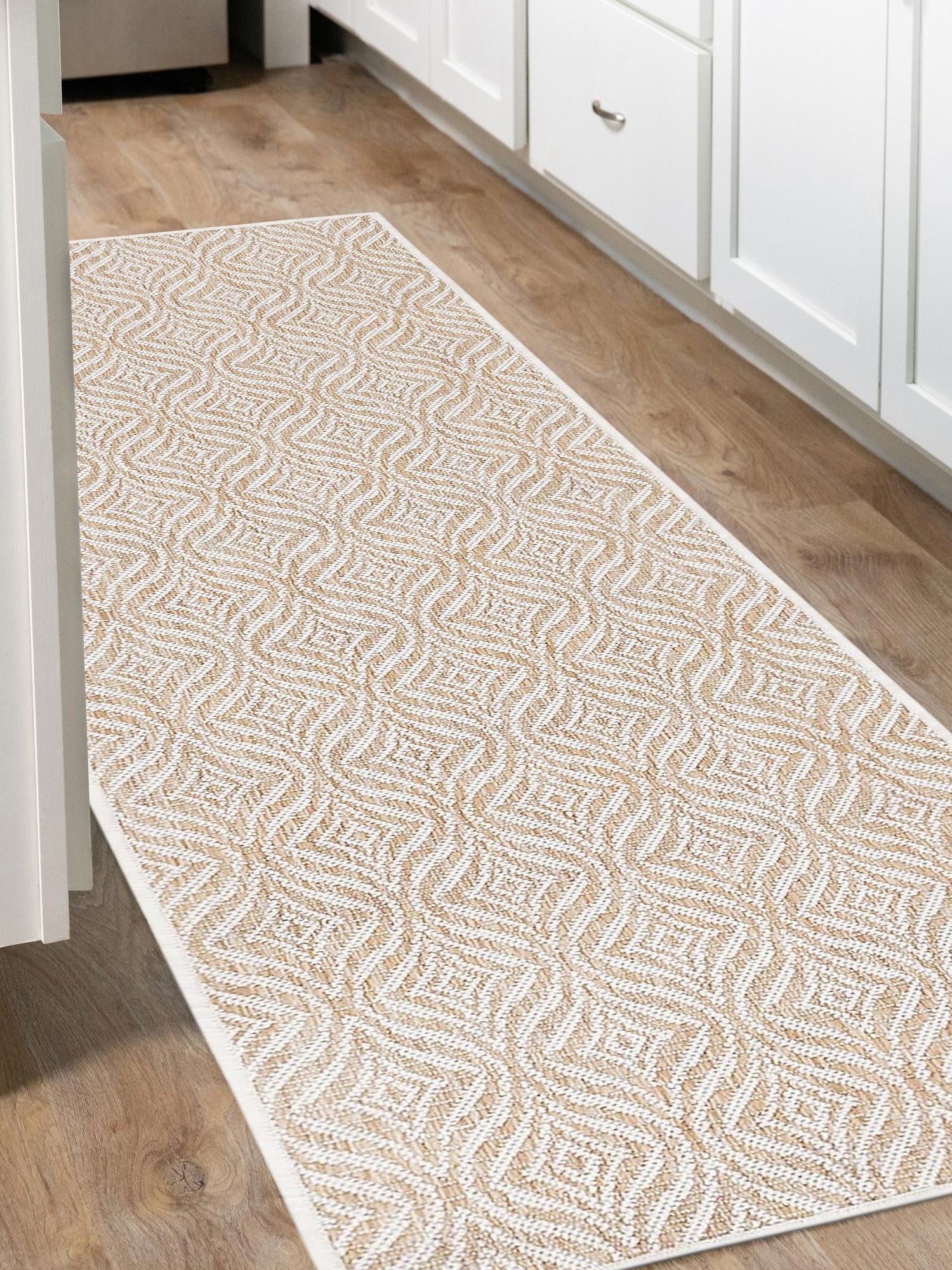 Taupe 2' 7 x 10' Outdoor Trellis Runner Area Rug Weather Resistant for Patio, Deck, Terrace, Balcony, Porch Geometric Design Water Safe Outside Carpet for Sale at Rug Engine