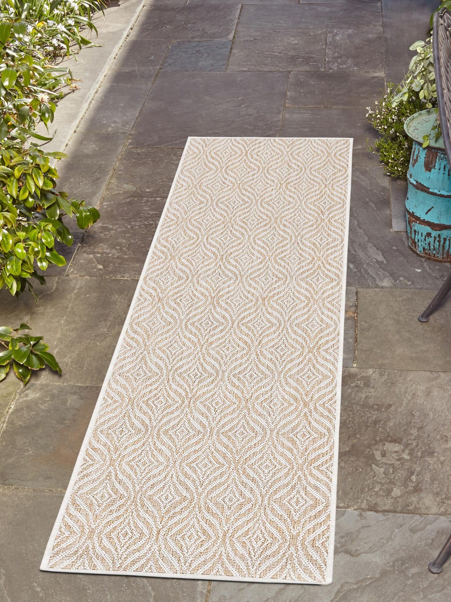 Taupe 2' x 6' 1 Outdoor Trellis Runner Area Rug Weather Resistant for Patio, Deck, Terrace, Balcony, Porch Geometric Design Water Safe Outside Carpet for Sale at Rug Engine