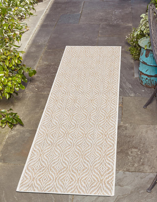 Taupe 2' x 6' 1 Outdoor Trellis Runner Area Rug Weather Resistant for Patio, Deck, Terrace, Balcony, Porch Geometric Design Water Safe Outside Carpet for Sale at Rug Engine