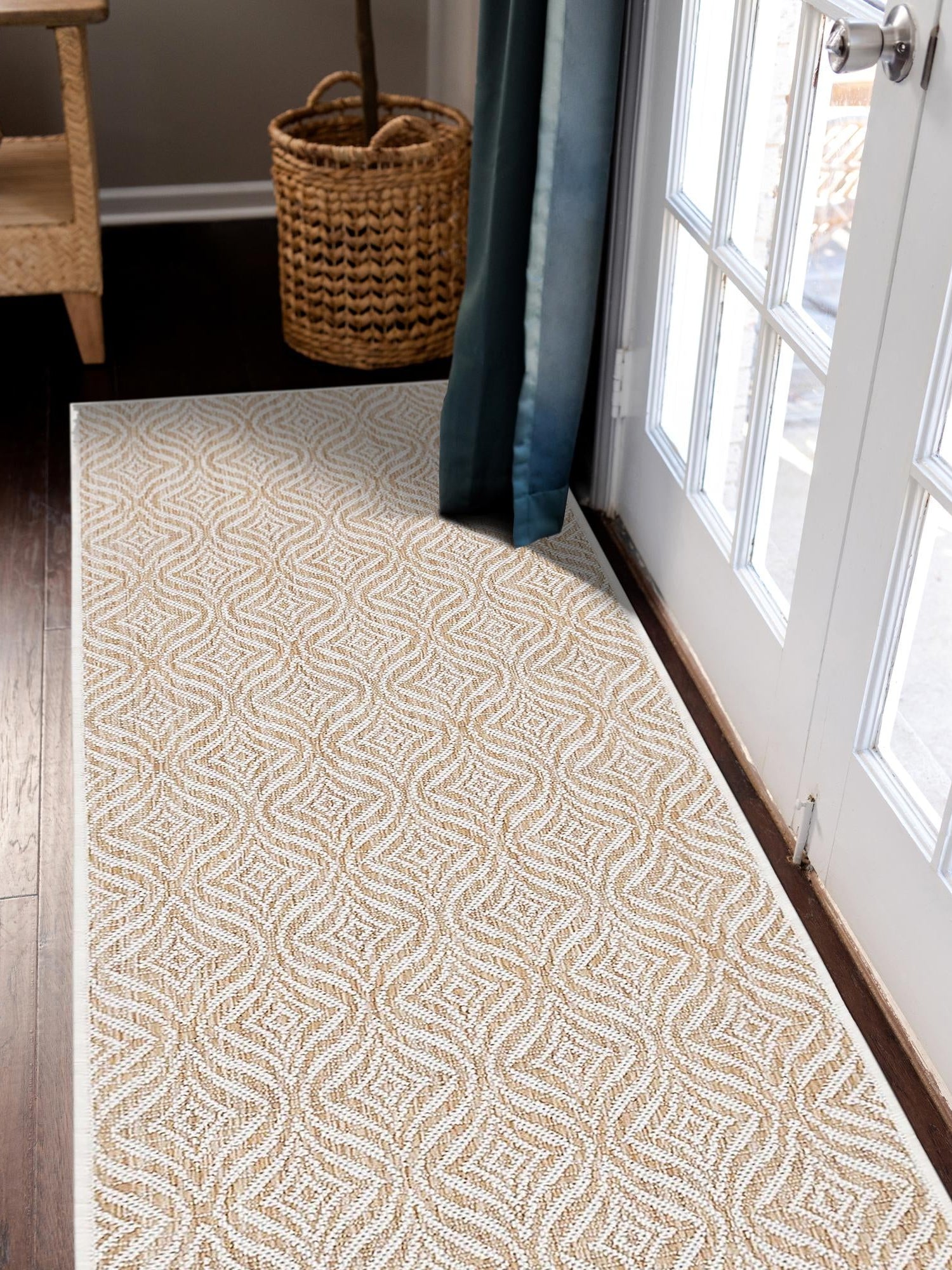 Taupe 2' x 8' Outdoor Trellis Runner Area Rug Weather Resistant for Patio, Deck, Terrace, Balcony, Porch Geometric Design Water Safe Outside Carpet for Sale at Rug Engine