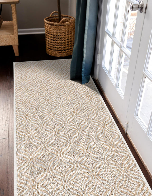 Taupe 2' 7 x 10' Outdoor Trellis Runner Area Rug Weather Resistant for Patio, Deck, Terrace, Balcony, Porch Geometric Design Water Safe Outside Carpet for Sale at Rug Engine